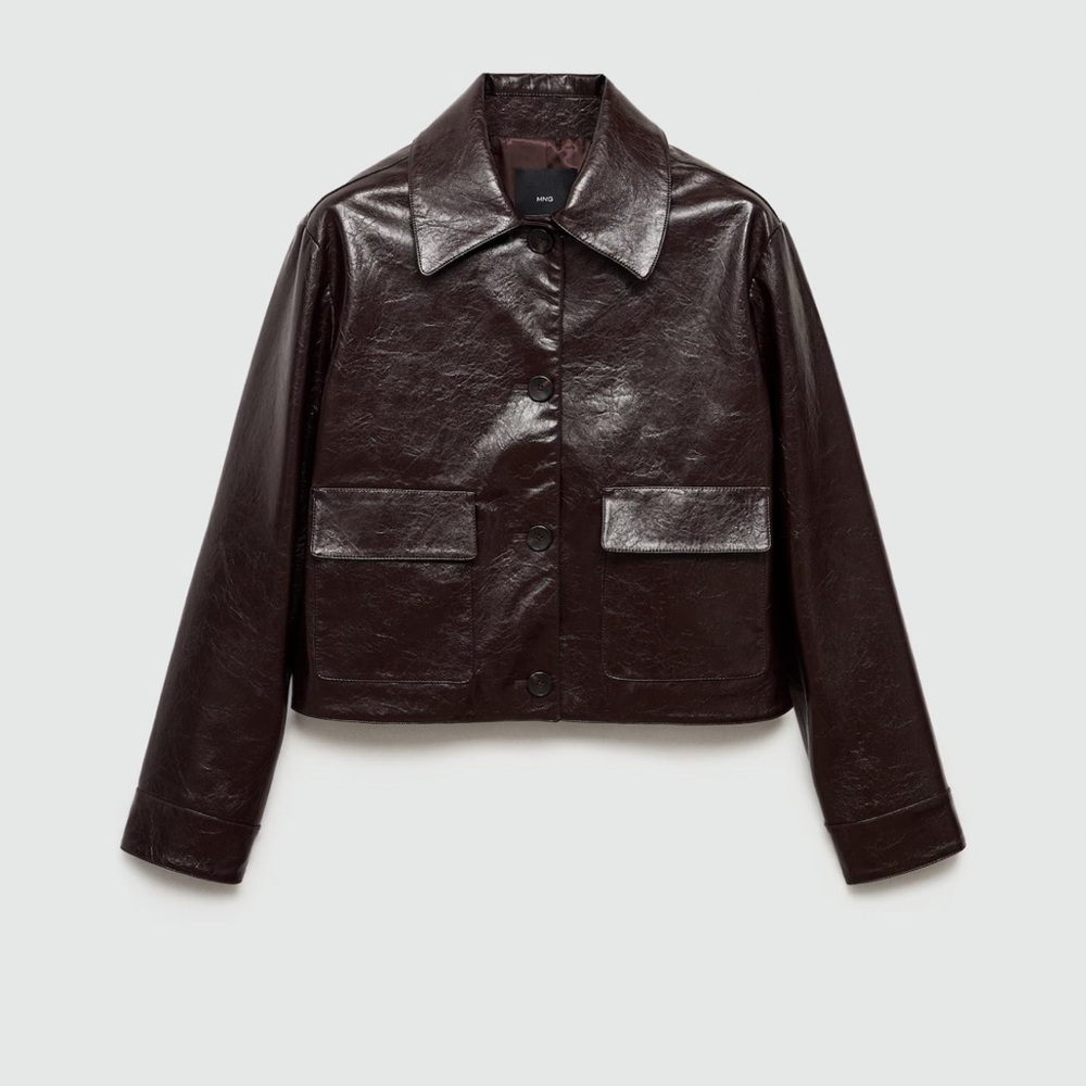 MANGO Pocket Textured Jacket in Burgundy